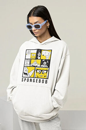 Çizgi Film Spongebob Baskılı Unisex Oversize Hoodie