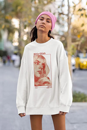 Tasarım Billie Eilish Baskılı Unisex Oversize Şarkıcı Sweatshirt