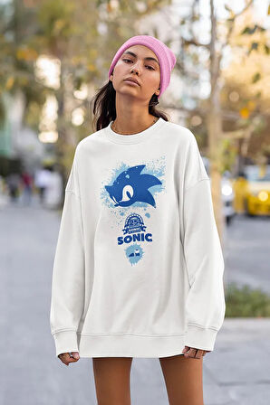 Sonic Baskılı Unisex Oversize Çizgi Film Sweatshirt