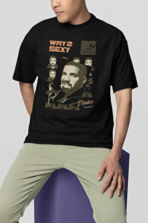 Way 2 Sexy Drake Rapper Baskılı Unisex Tişört, Oversize Rap Tişört