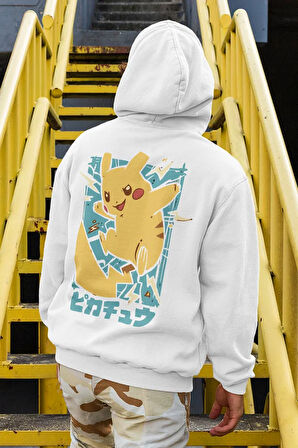 Pokemon Baskılı Unisex Oversize Pikaçu Çizgi Film Hoodie