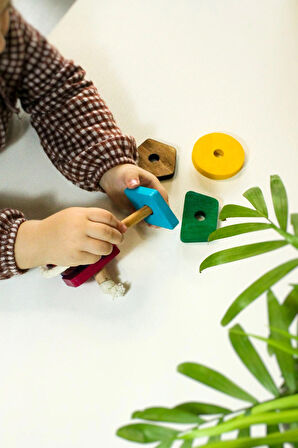 7 Parça Renkli Eğitici Oyuncak - Montessori- Ahşap Oyuncak - Eğitici Oyuncak - İp Geçirme Oyunu