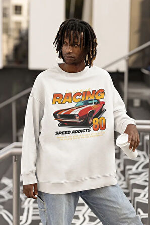 Racing 80 Yazılı Unisex Oversize Araba Sweatshirt