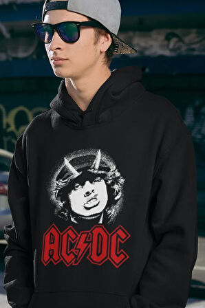 AC DC Baskılı Unisex Oversize Rock Metal Hoodie