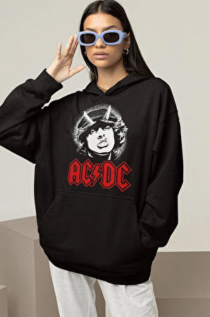 AC DC Baskılı Unisex Oversize Rock Metal Hoodie