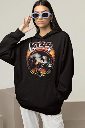 Rock Metal Müzik Grubu Unisex Oversize Kiss Hoodie