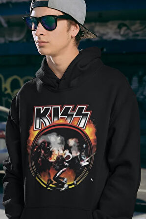 Rock Metal Müzik Grubu Unisex Oversize Kiss Hoodie