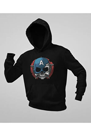 Avengers Kaptan Amerika Baskılı Unisex Oversize Hoodie