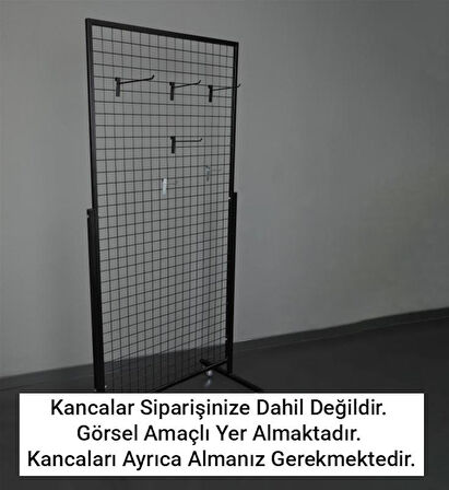 Tekerlekli Sık Telli Tel Raf - Tel Pano Stand, Duvar Askılığı 60x150 cm