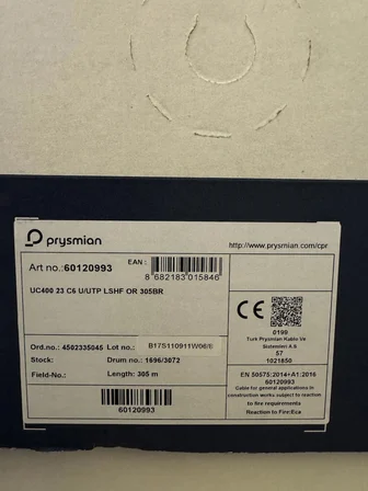 Prysmian UC400 23 C6 U/utp Lshf 305 Metre Turuncu