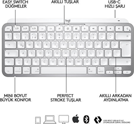 Logitech MX Keys Mini MAC İngilizce Kablosuz Klavye Outlet