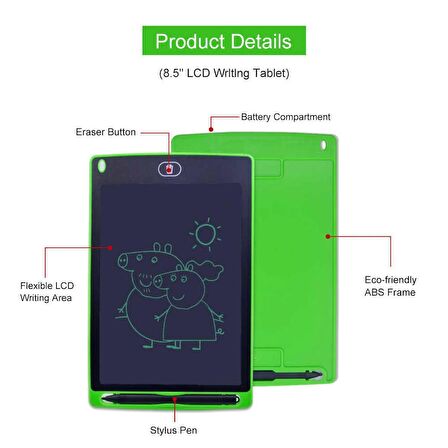QASUL Grafik Çocuk Yazı Tahtası Çizim Tableti 8.5 Inç Eğitici Etkinlik Dijital Ekran