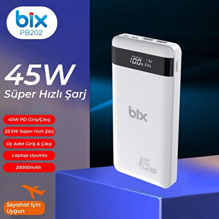 Bix PB202 Beyaz 20000 mAh Hızlı Şarj Powerbank - Teşhir