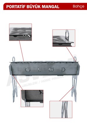 Asvera Portatif Katlanabilir Kamp Mangalı - 25x40 cm Taşınabilir Geniş Yüzeyli Piknik Mangalı