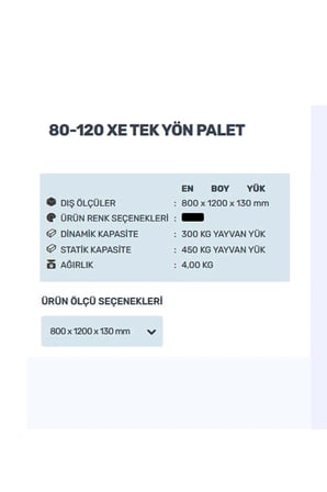 80x120 Tek Yön Plastik Palet - Dayanıklı & Hafif İhracat Paleti