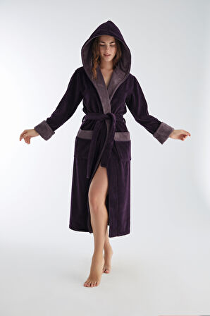 Uzun Kapüşonlu Triga Bambu Cotton Kadın Bornoz