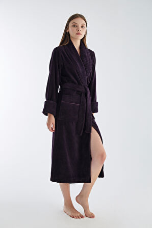 Yaka Fitilli Triga Bambu Cotton Kadın Bornozu 