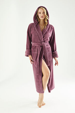 Uzun Kapüşonlu Triga Bambu Cotton Kadın Bornoz