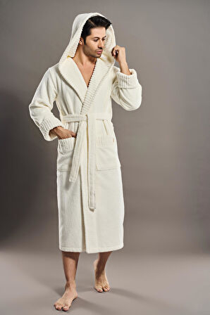 Yaka Fitilli %100 Organik Cotton  Cotton Erkek Bornozu