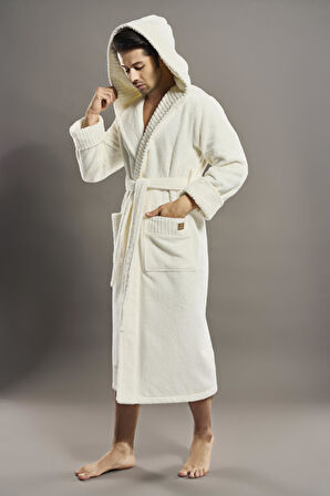 Yaka Fitilli %100 Organik Cotton  Cotton Erkek Bornozu