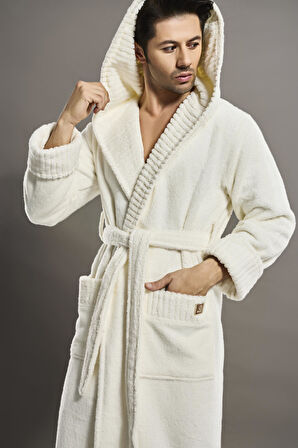 Yaka Fitilli %100 Organik Cotton  Cotton Erkek Bornozu