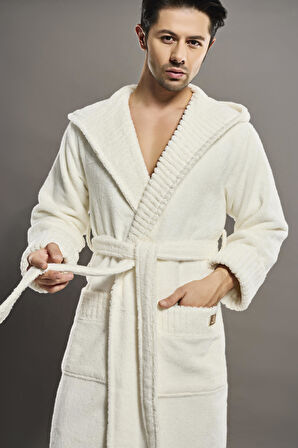 Yaka Fitilli %100 Organik Cotton  Cotton Erkek Bornozu