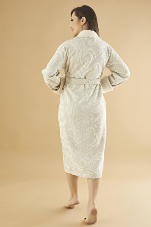 Jakarlı Organik %100 Cotton Kadın Bornozu