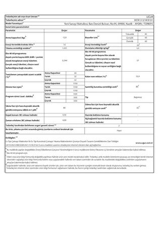 Uğur UCM 31214 B101 12 Kg 1350 Devir Beyaz Çamaşır Makinesi