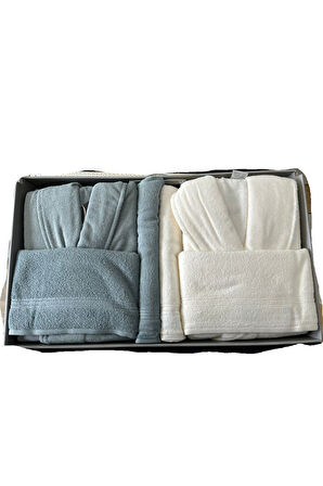 Özdilek Alleur Aile Bornoz Seti K. Mint - Krem