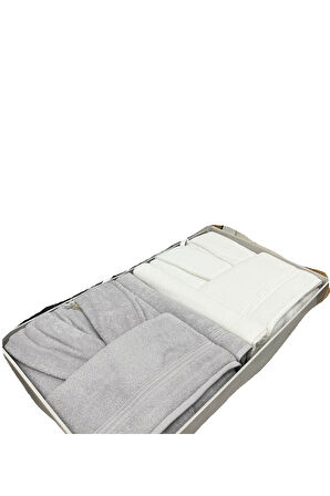 Özdilek Alleur Aile Bornoz Seti Gri - Beyaz