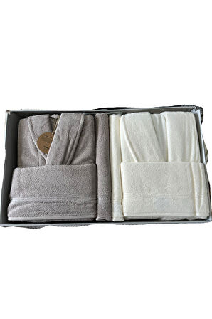 Özdilek Alleur Aile Bornoz Seti Bej - Krem