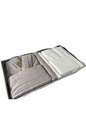 Özdilek Alleur Aile Bornoz Seti Bej - Krem