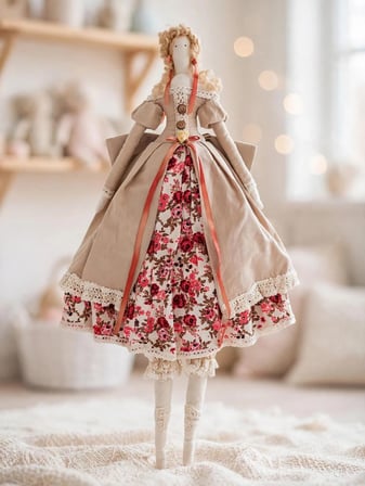 Matilda Model Bebek El Yapımı Doğal Kumaş Çiçekli 55 cm Dekoratif Bebek