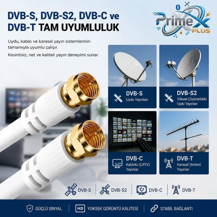 PX-TV1 1 Metre RG6 Full HD TV Uydu Kablosu, Altın uç Anten Kablosu, DVB-T, DVB-C, DVB-S, DVB-S2 Beyaz