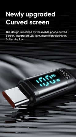 CA-1100 Type-C Kablo 100W - Dijital Watt Göstergeli Hızlı Şarj Kablosu, 5A PD QC USB-C, Laptop/Tablet/Telefon, 1.2M