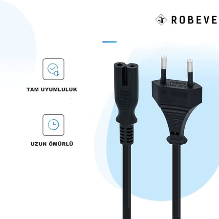 PS3 / PS4 / PS5 / XBox Series S-X Uyumlu Güç Kablosu 1.5 Metre 2Pin Güç Kablosu Projeksiyon - Monitör - Tv Universal 2Pin Güç Kablosu