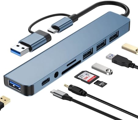Çoklayıcı Adaptör 8 in 1 USB/Type-c To USB A, USB C Macbook uyumlu Çevirici Adaptör Çok Portlu Çoklayıcı 8in1 USB HUB Titanyum Renk BYL2218TU