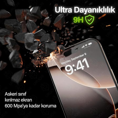 Epro iPhone 17 Pro Max ile Uyumlu Ekran Koruyucu, Ahize Korumalı Toz Önleyici Tam Kaplama, Hizalama Aparatlı Kolay Kurulum, Toz Bırakmayan Uygulama, Darbelere Karşı Ekstra Güçlü Cam