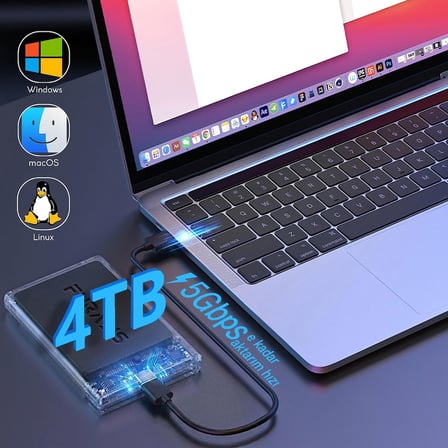 2.5" SATA HDD/SSD Harici Disk Kutusu - USB 3.0 Micro-B 5Gbps’e Kadar Hız - 4TB’a Kadar Destek - Windows/Mac/Linux Uyumlu - Taşınabilir Şeffaf Harddisk Kutusu