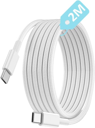 Type C-C, 2Metre ÖRGÜLÜ ve GÜÇLENDİRİLMİŞ BOYUN 60Watt Hızlı Şarj Kablosu (1Ad x 2Metre Beyaz)