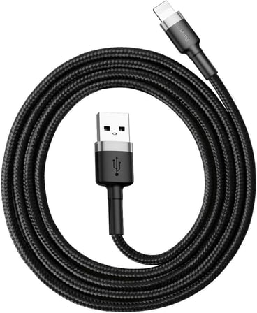 Cafule Serisi, 2.4 A USB-A & Lightning Şarj Kablosu & Data Aktarım Kablosu, 1 Metre, Gri - Siyah