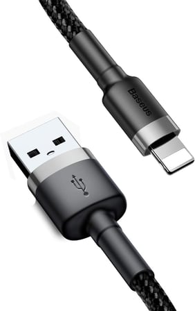Cafule Serisi, 2.4 A USB-A & Lightning Şarj Kablosu & Data Aktarım Kablosu, 1 Metre, Gri - Siyah