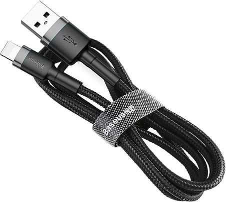 Cafule Serisi, 2.4 A USB-A & Lightning Şarj Kablosu & Data Aktarım Kablosu, 1 Metre, Gri - Siyah