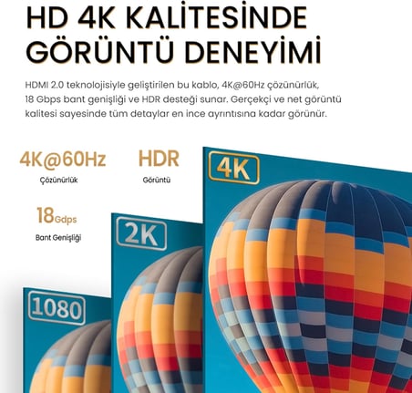 4K 60Hz 18Gbps HDR ARC HDCP HDMI 2.0 Kablo 2 Metre