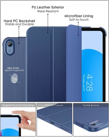 iPad 11.Nesil A16 11inç/10.Nesil Uyumlu 10,9 İnç Kılıf - Uyku Modlu ve Darbeye Dayanıklı Kaplama (Lacivert, iPad 11.Nesil A16 11inç/10.Nesil 10.9 inç)