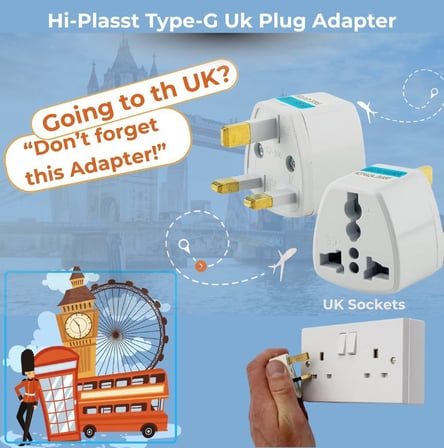 Kyrotech Tip G, İngiliz Adaptör Fişi, Hindistan, İngiltere, Dubai, Hong Kong, Singapur, Kıbrıs Fişi, Hac, Umre Uyumlu, 2 ve 3 Uçlu Seyahat Fiş Çevirici Dönüştürücü Priz, Uluslararası Güç Adaptörü