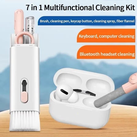 7'si 1 Arada Elektronik Temizleme Kiti, Klavye, Airpods Pro, Kulaklık, Laptop ve Telefon için Fırçalı Temizleyici Set (Pembe)
