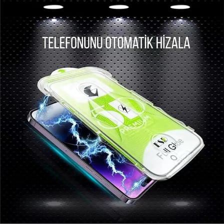iPhone 17e / iPhone 16e / iPhone 14 / iPhone 13 / iPhone 13 Pro İle Uyumlu Ekran Koruyucu Hizalama Aparatlı Takılırken Camın Altında Kesinlikle Toz Bırakmayan Temperli Kırılmaz Cam Koruma