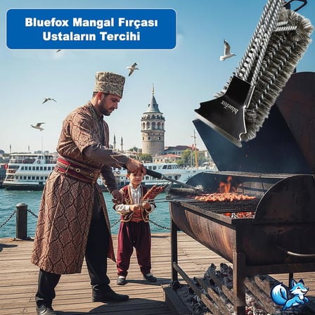 Paslanmaz Çelik Izgara Mangal Temizleme Fırçası | Kazıyıcılı, 360º Kapsamlı, 3 Başlı, Ergonomik Tutacaklı Barbekü Fırçası
