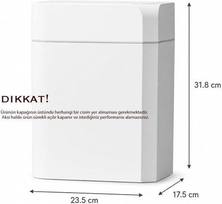 Otomatik Hareket Sensörlü Çöp Kovası, Banyo Çöp Kovası, Çocuk Odası Çöp Sepeti, Çöp Kutusu, (2 adet 1.5 V AA pil, piller pakete dahil değildir) 12 Litre - 23.5x17.5x31.8 cm